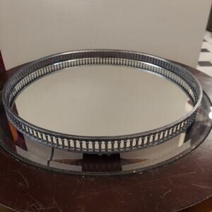 Mid Century Modern 1960's Reticulated 16" Round Metal Mirror Tray
